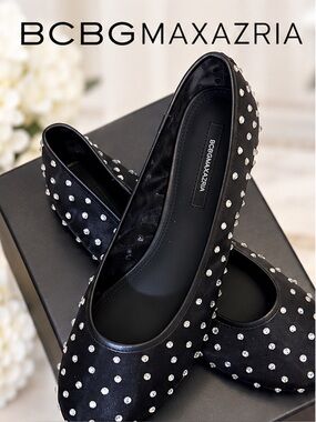 BCBGMAXAZRIA Black Daven Rhinestone Mesh Ballet Flats Size 9 NIB